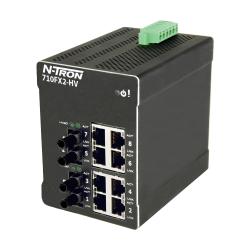 Red Lion Controls Managed Switch; 8 RJ45 Ethernet Ports; 10/100 Mbps; 2 ST Single Mode Fiber Optic Ports; 100 Mbps; 43-300VDC; DIN Rail Mount